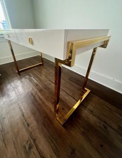 White glossy table with Gold legs - modern design