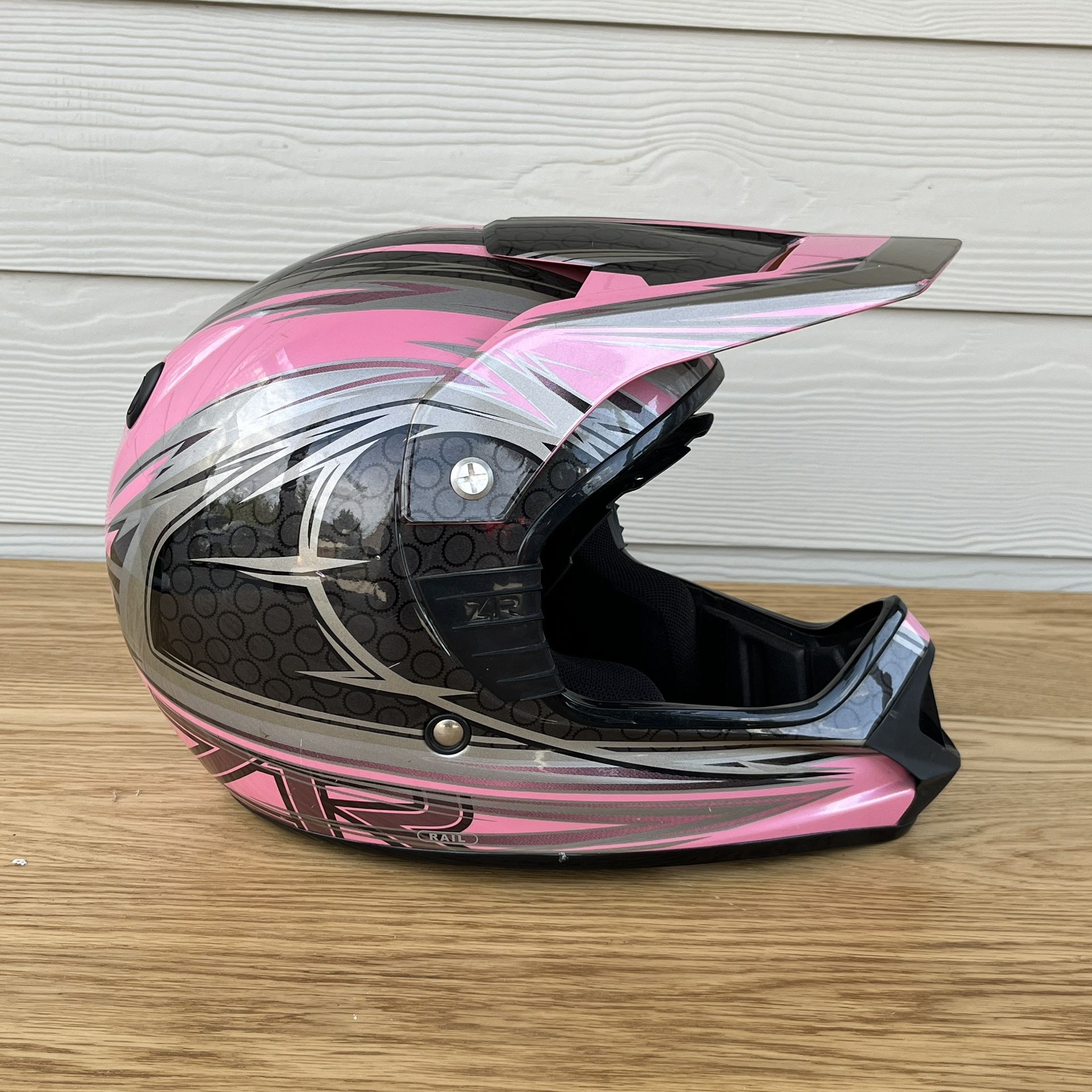 📍ZR Rail Youth Motocross Off-Road Helmet – XS Size – Pink/Black/Silver