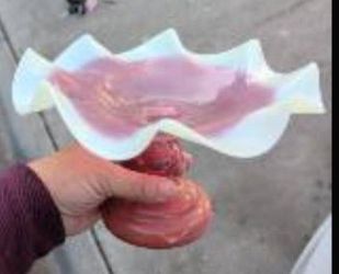 Vintage Fenton Glass Ruffled Edge Compote Bowl