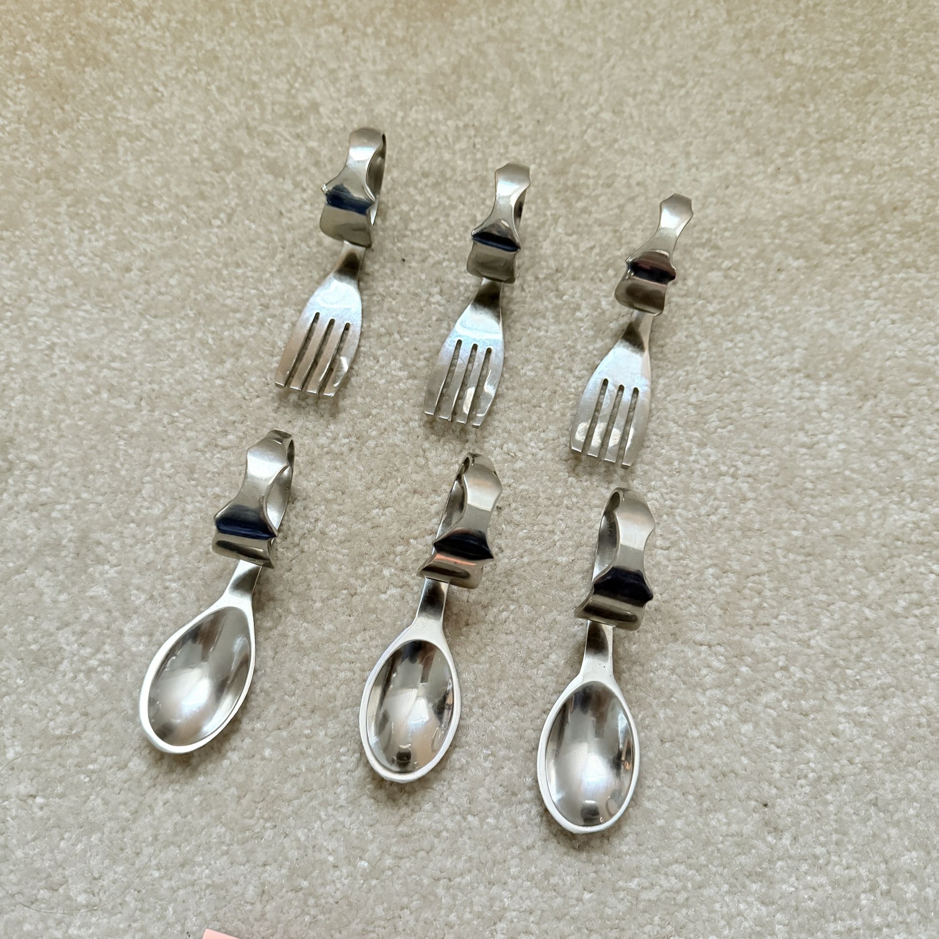 Bend Handle Serve Spoon Fork Silverware Stainless Steel for baby or camping. 6pc set