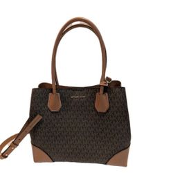 Michael Kors Mercer Handbag Large Leather Tote Bag Logo Satchel Brown MK Strap