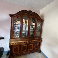 Vintage Solid Wood China Cabinet/ Hutch with Glass Display
