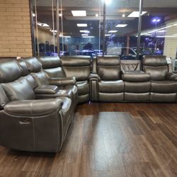 HIGHTECH REAL GENUINE LEATHER  SECTIONAL SOFA SET AUTOMATIC ITABLE DROP DOWN INCLUED 