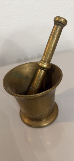 Vintage Heavy Solid Brass Mortar & Pestle Apothecary Herb Spice Grinder