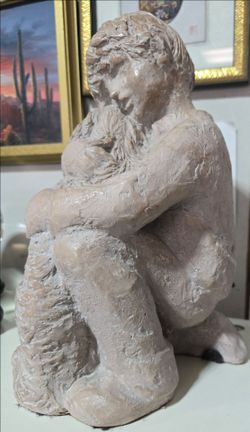 Austin Productions "Boy Hugging Dog" Sculpture. 11" T.  PLEASE READ DESCRIPTION