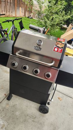 Expert Grill, 4-Burner Propane Gas Grill with Side Table and Wheels, Stainless Steel