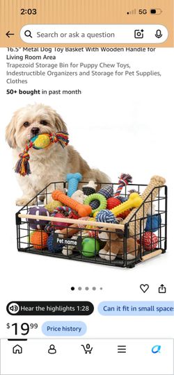 Metal Dog Toy Storage Basket with Wooden Handle
