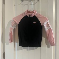 Girls Puma Full Zip Up Track Jacket Size 4 Pink And Black 