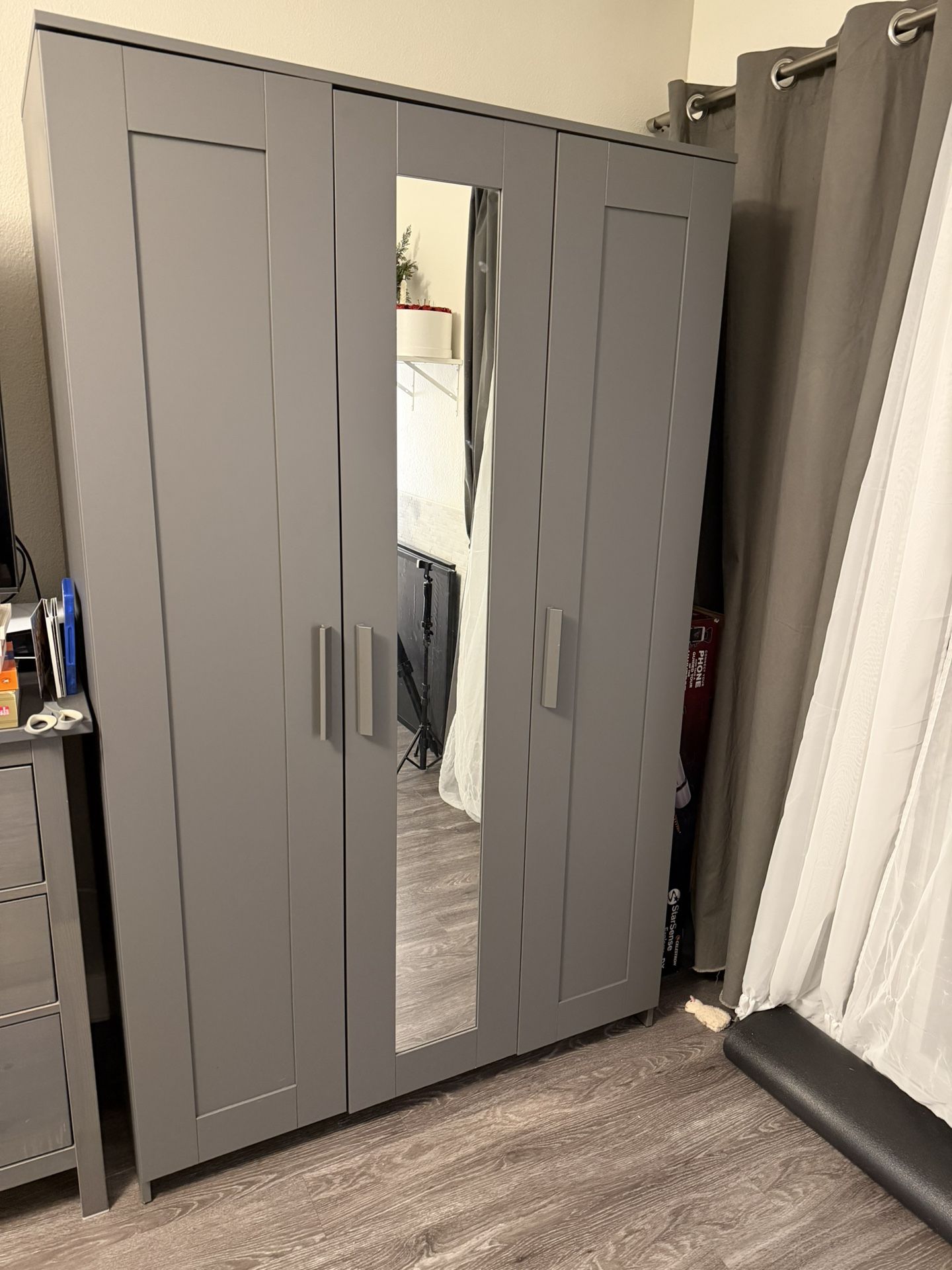 IKEA BRIMNES Wardrobe Closet 3 Doors Gray