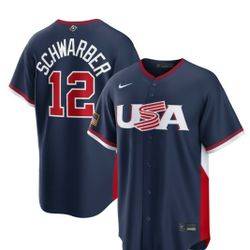 Men's USA Baseball Kyle Schwarber  Navy 2026 World Baseball Classic Road Stadium Jersey XL
