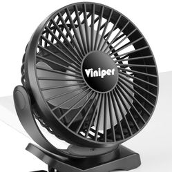 Viniper 6 inch Rechargeable Clip on Fan, 5000mah Battery Desk Fan : 360° Rotation & 3 Speeds Strong Wind Portable Fan, 8-30 Working Hours, Quiet and P