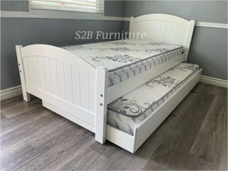 Twin/twin Size White Trundle Bed With Ortho Mattress Included