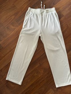 White Ribbed Drawstring Sweatpants