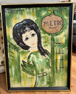 1950's Original Paris France Mixed Media Collage/Painting by Francois Wormwood Frame