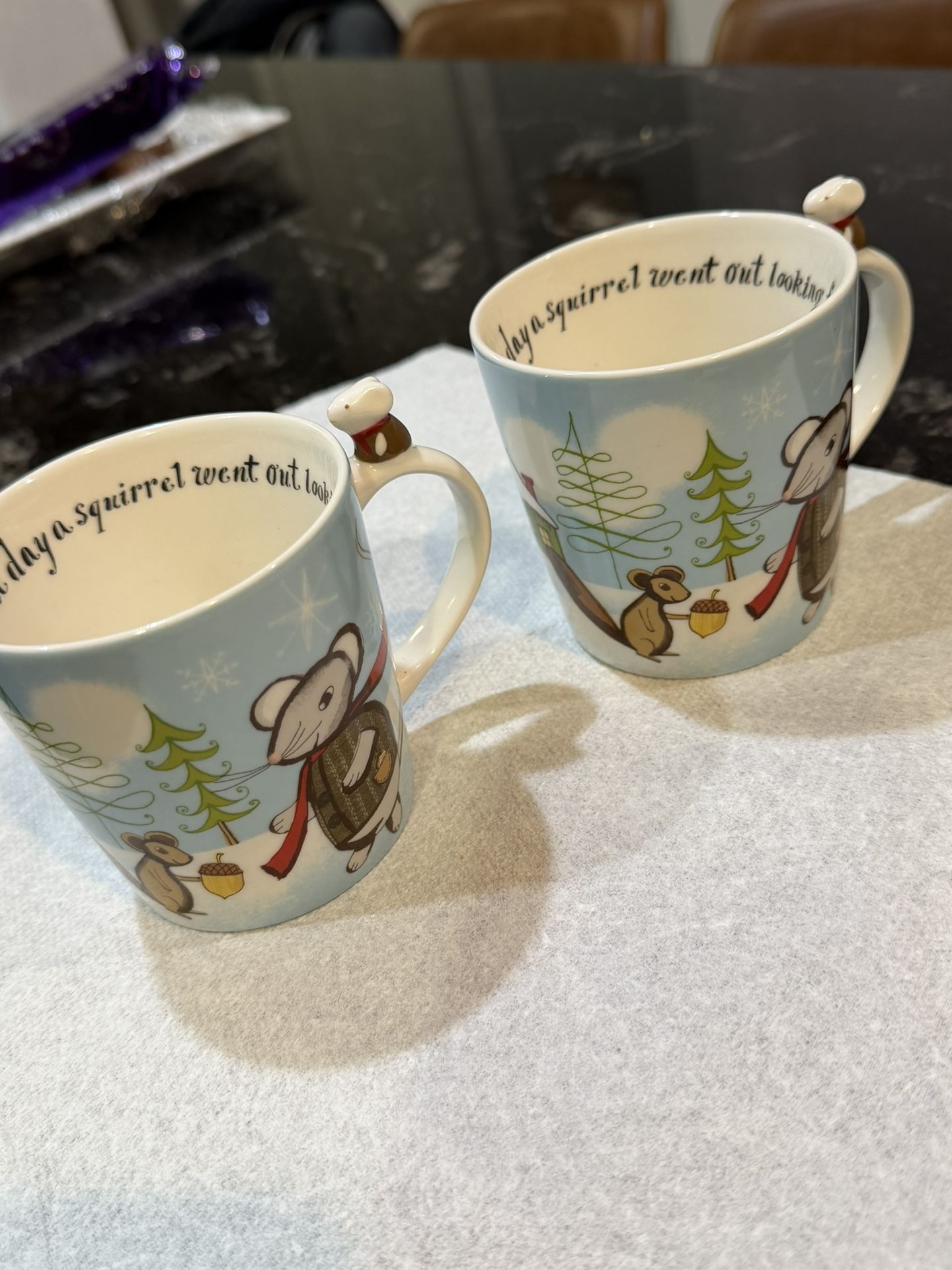 2 STARBUCKS 2010 Charming Mouse Squirrel Winter Holiday Bone China Mug 8 oz Cups