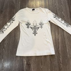 Sledge Fleur-de-Lis Long Sleeve Graphic Shirt – Women’s Large – White / Gray Y2K Gothic