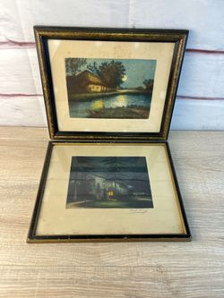 Antique Art Marcel Augis & Victor Varley Etchings 2pc