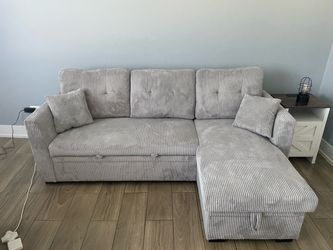81” Corduroy Chaise Sofa With Pull Out Bed