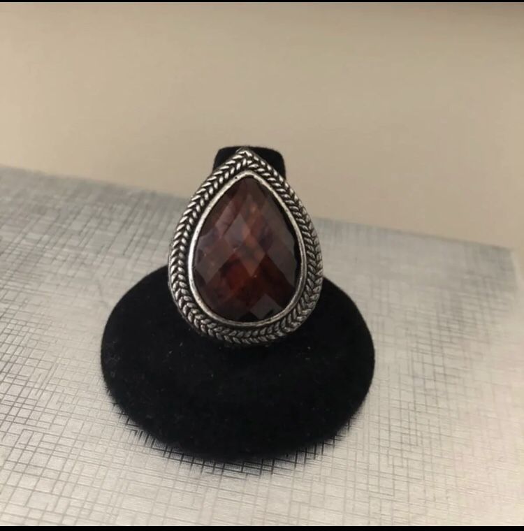Antique Silver Drop Shaped Stone Ring