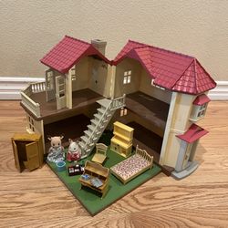 Red Roof Country Home Calico Critters Sylvanian Families Lights Work! Vtg Epoch