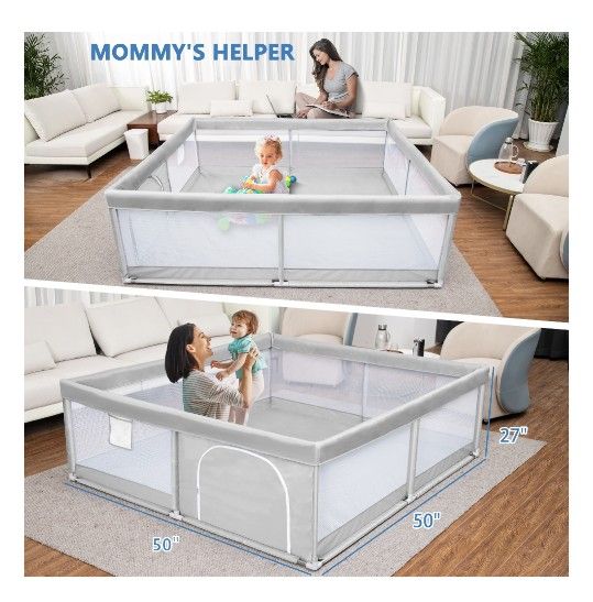 Babyeap Baby Playpen Large Play Yard Fence for Toddlers,50"x50" Gray