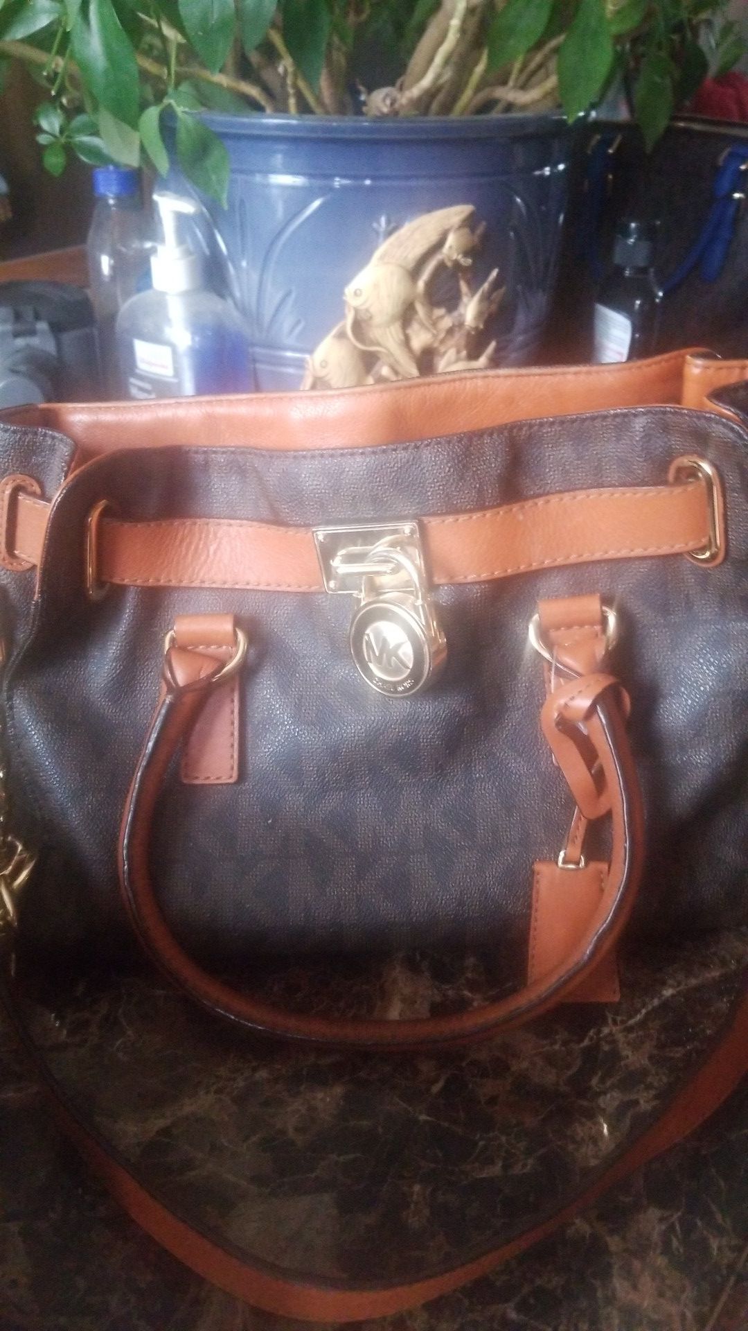 Michael Kors satchel bag leather with gold chain