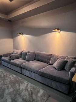 Large Gray Velvet Sectional Sofa