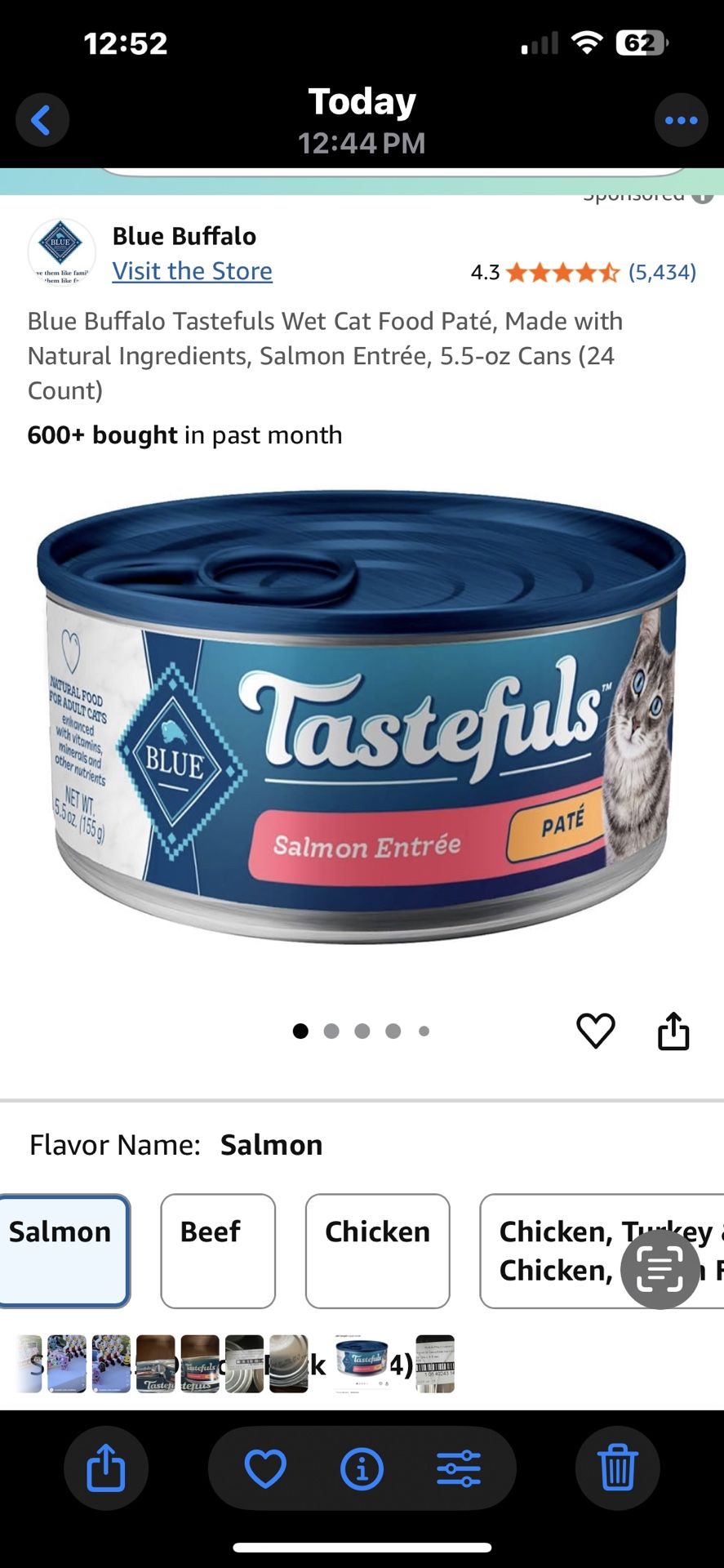 CAT FOOD salmon pate Tastefuls Blue Buffalo Case 24 5oz