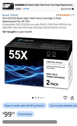 Vigusi 55X CE255X Black High-Yield Toner Cartridge 2-Pack