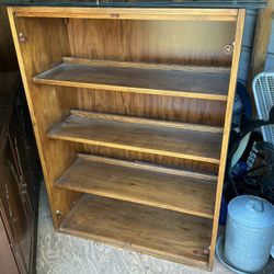 Wood shelf with doors that can be put on top light works it’s 48 inches tall 36 by 16 inches 