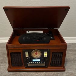 WOODEN MUSIC CENTER MULTI CAPABILITIES SEE DESCRPTION