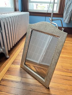 Antique Mirror, Leaning Wall Ornate Mirror From The Middle East, Full Length, Silver Leaf, 15" x 19" x 3"