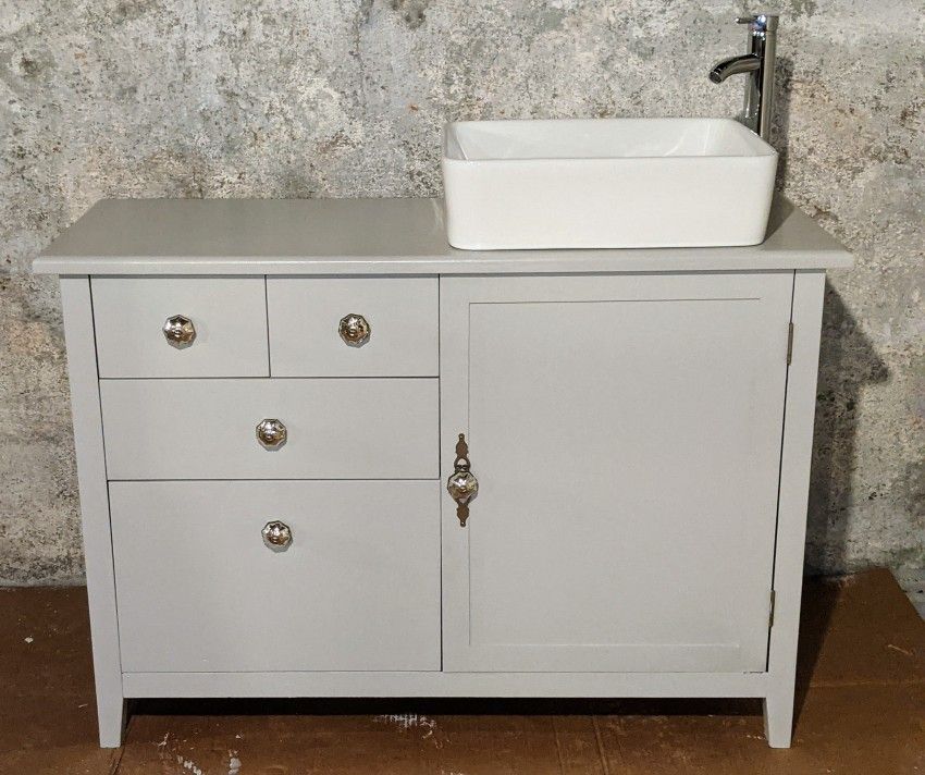 Beautifully Updated Solid Wood Cabinet Single Bathroom Vanity With Vessel Sink, Faucet and Drain Stop Included