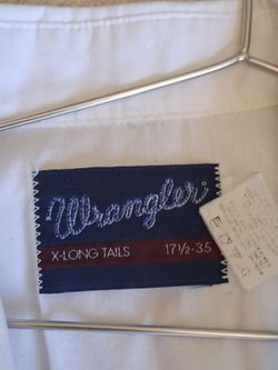 Wrangler White Dress Shirt X-Long Tails 17.5-35