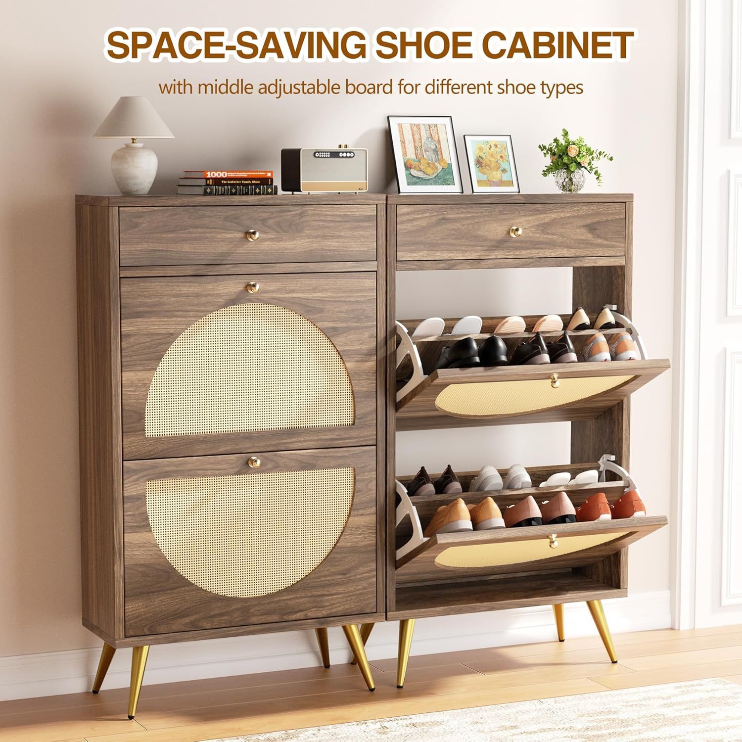 New Shoe Cabinet with Flip Up Drawers Shoe Storage with Pull