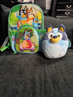 Bluey Backpack Lunchbox and Squishmallow New