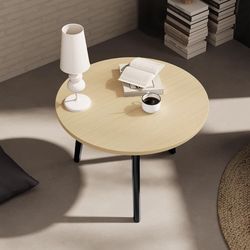 Light Oak Coffee Table w/ Black Wood Legs - 8008