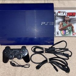 BLUE SONY PLAYSTATION 3 PS3 CONSOLE SYSTEM WITH ALL CORDS, REMOTE CONTROLLER & VIDEO GAME