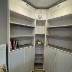 3-Piece White Bookshelf Set – Modular Design with Glass Doors + Lights - Corner Or Straight 