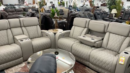 Real Leather Power Reclining Sofa And Loveseat With Heated Seats, Air Massage, And More Was $5500 25-50% Off Everything In Store ( Read Description )