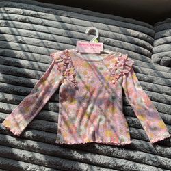 4T Pink floral design shirt with frills