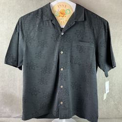 Ocean Current Mens XL Black Floral Jacquard Camp Hawaiian Shirt Button Front New