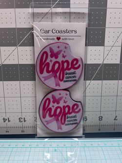 Breast Cancer Awareness Car Coasters Set of 2