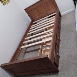 Twin Bedframe With Drawers Real Wood Made Well