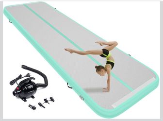 Green 13ft Inflatable Air Gymnastics Mat – 4.3ft Wide, 4" Thick w/ Pump