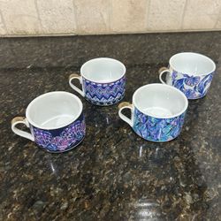Lilly Pulitzer Sunny State of Mind Cappuccino Mug Set with Stand Gold Blue
