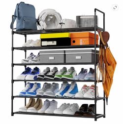 6-Tier Metal Shoe Rack with Hook – Black