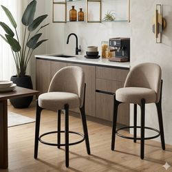 26” Modern Curved Counter Stools with Black Tapered Legs