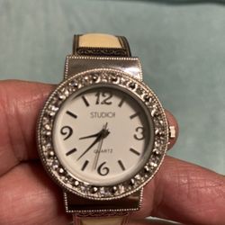 Ladies Quartz Watch Silver Tone Accents Cuff 