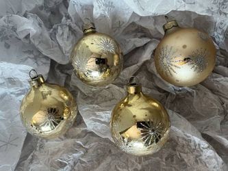 Vintage Rauch Mercury Glass Gold Mica Star Burst Ornaments - Set of 4